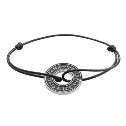 Pánský náramek s ocelovým přívěskem ve tvaru kruhu se symboly vikingských run