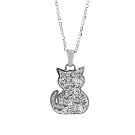 Ocelový náhrdelník kočka s ocáskem osázená krystaly Swarovski Crystal