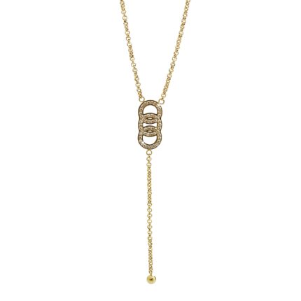 Zlatý ocelový náhrdelník tři kruhy s řetízkem osázený krystaly Swarovski Golden Shadow