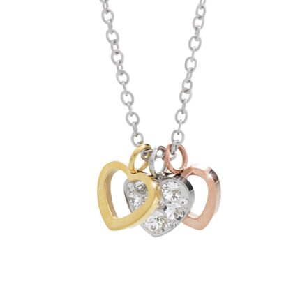 Ocelový náhrdelník tři srdíčka v různých barvách s krystaly Swarovski Crystal