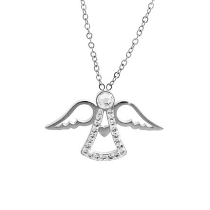 Ocelový náhrdelník anděl v letu se srdíčkem a s krystaly Swarovski Crystal