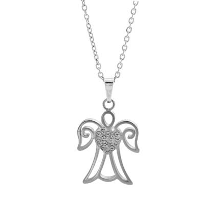 Ocelový náhrdelník anděl se srdíčkem a s krystaly Swarovski Crystal
