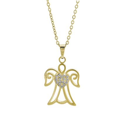 Zlatý ocelový náhrdelník anděl se srdíčkem a s krystaly Swarovski Crystal