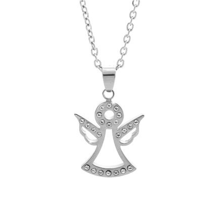 Ocelový náhrdelník obrysový anděl s krystaly Swarovski Crystal