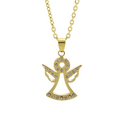 Zlatý ocelový náhrdelník obrysový anděl s krystaly Swarovski Crystal