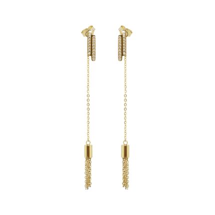 Zlaté ocelové náušnice puzety řetízek se střapcem a s krystaly Swarovski Golden Shadow