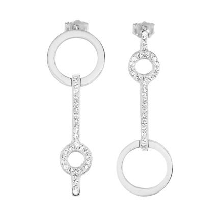 Ocelové náušnice puzety dva kruhy spojené čárkou osázené krystaly Swarovski Crystal