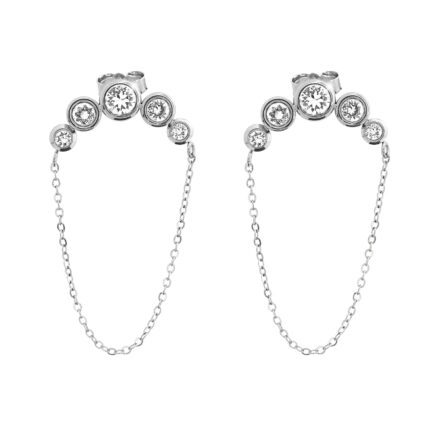 Ocelové náušnice puzety řetízek spojený s pěti krystaly Swarovski Crystal