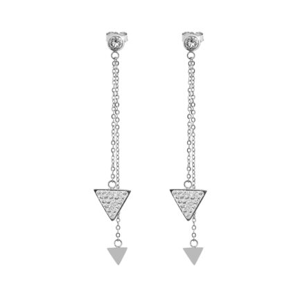 Ocelové náušnice puzety dva trojúhelníky na řetízku s krystaly Swarovski Crystal