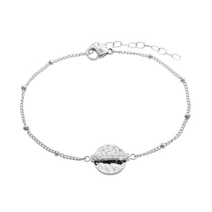 Ocelový náramek pomačkaná placka s jednou řadou krystalů Swarovski Crystal
