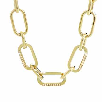 Zlatý ocelový náhrdelník řetěz z oválů s krystaly Swarovski Golden Shadow