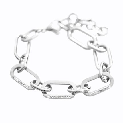 Ocelový náramek řetěz z oválů s krystaly Swarovski Crystal