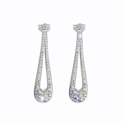Ocelové náušnice dlouhé puzety ve tvaru kapky osázené krystaly Swarovski AB
