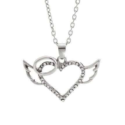 Ocelový náhrdelník srdce a anděl s krystaly Swarovski Crystal