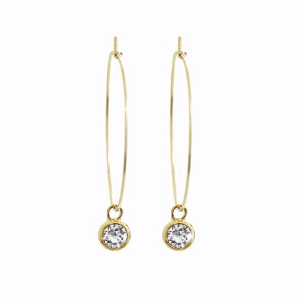 Zlaté ocelové náušnice provlékací s jedním krystalem Swarovski Crystal na velkém kruhu