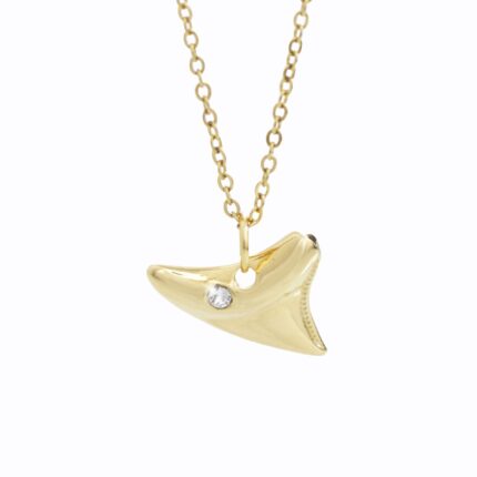 Zlatý ocelový náhrdelník žraločí zub s krystalem Swarovski Crystal