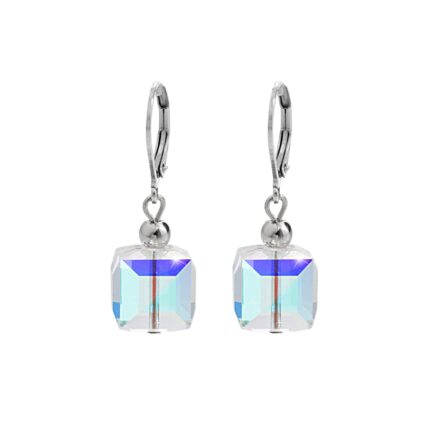 Ocelové náušnice klapky s kovovou kuličkou a kostičkou Swarovski AB