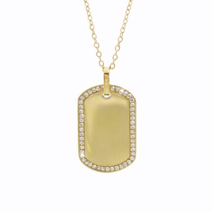 Zlatý ocelový náhrdelník psí známka s krystaly Swarovski Golden Shadow