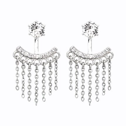 Náušnice puzety z bižuterní slitiny s krystalem Swarovski Crysrtal a závojem z řetízků