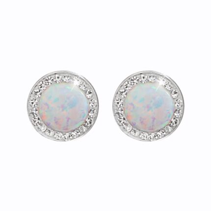 Ocelové náušnice puzety kulatý bílý opál 10 mm s krystaly Swarovski Crystal