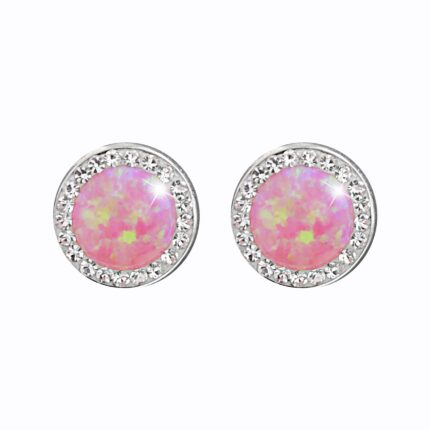 Ocelové náušnice puzety kulatý růžový opál 10 mm s krystaly Swarovski Crystal
