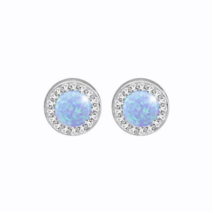 Ocelové náušnice puzety kulatý modrý opál 8 mm s krystaly Swarovski Crystal
