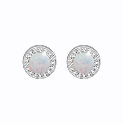 Ocelové náušnice puzety kulatý bílý opál 8 mm s krystaly Swarovski Crystal
