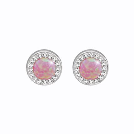 Ocelové náušnice puzety kulatý růžový opál 8 mm s krystaly Swarovski Crystal