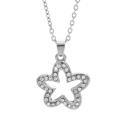 Ocelový náhrdelník obrysová zakulacená hvězda s krystaly Swarovski Crysrtal