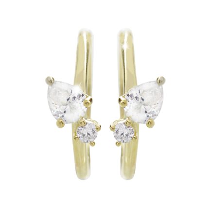 Pozlacené stříbrné náušnice kroužky s kulatým a kapkovitým Kubickým zirkonem Crystal (Stříbro 925/1000)