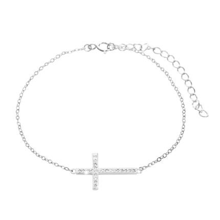 Stříbrný náramek ležatý křížek s krystaly Swarovski Crystal (Stříbro 925/1000)