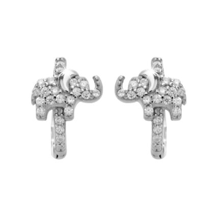 Stříbrné dětské náušnice kroužky slůně s Kubickými zirkony Crystal (Stříbro 925/1000)