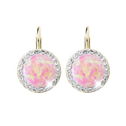 Pozlacené stříbrné náušnice klapky s kulatým opálem a krystaly Swarovski Rose velké (Stříbro 925/1000)