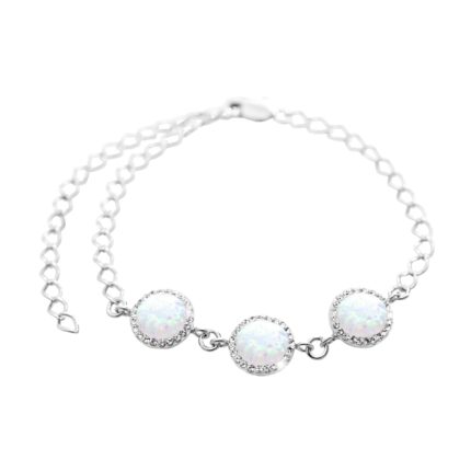 Stříbrný náramek s kulatým opálem a krystaly Swarovski White velký (Stříbro 925/1000)