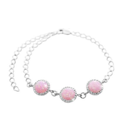 Stříbrný náramek s kulatým opálem a krystaly Swarovski Rose velký (Stříbro 925/1000)