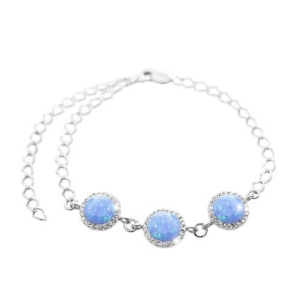 Stříbrný náramek s kulatým opálem a krystaly Swarovski Blue velký (Stříbro 925/1000)