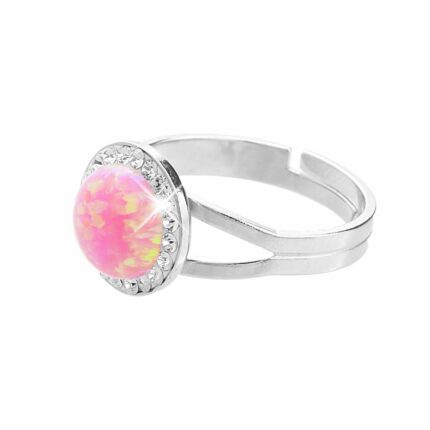 Stříbrný prsten s kulatým opálem a krystaly Swarovski Rose velký (Stříbro 925/1000)