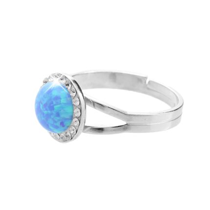Stříbrný prsten s kulatým opálem a krystaly Swarovski Blue velký (Stříbro 925/1000)
