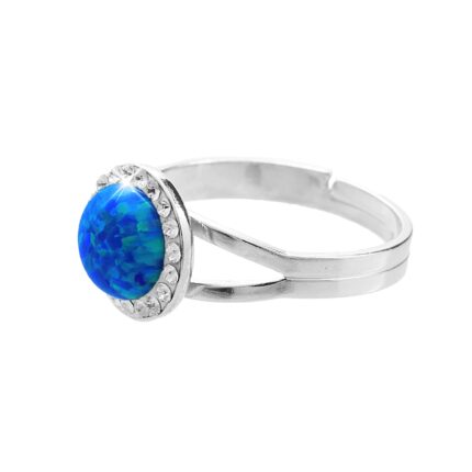 Stříbrný prsten s kulatým opálem a krystaly Swarovski Dark Blue velký (Stříbro 925/1000)