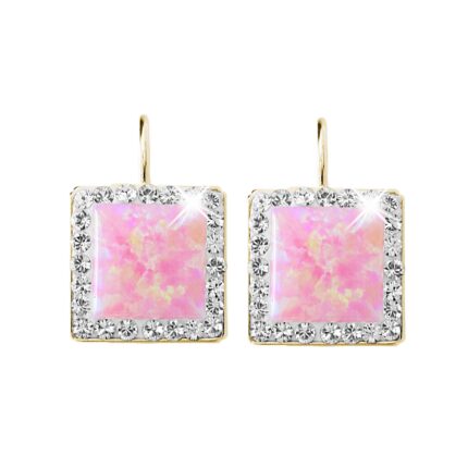 Pozlacené stříbrné náušnice klapky s čtvercovým opálem a krystaly Swarovski Rose velké (Stříbro 925/1000)