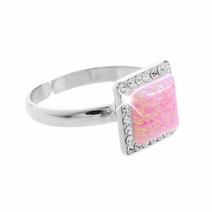 Stříbrný prsten s čtvercovým opálem a krystaly Swarovski Rose velký (Stříbro 925/1000)