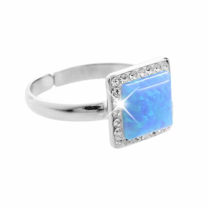 Stříbrný prsten s čtvercovým opálem a krystaly Swarovski Blue velký (Stříbro 925/1000)