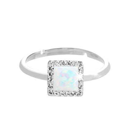 Stříbrný prsten s čtvercovým opálem a krystaly Swarovski White malý (Stříbro 925/1000)