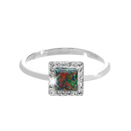 Stříbrný prsten s čtvercovým opálem a krystaly Swarovski Vitrail Medium malý (Stříbro 925/1000)