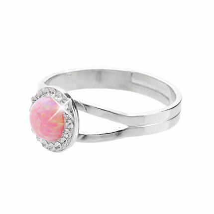 Stříbrný prsten s kulatým opálem a krystaly Swarovski Rose malý (Stříbro 925/1000)