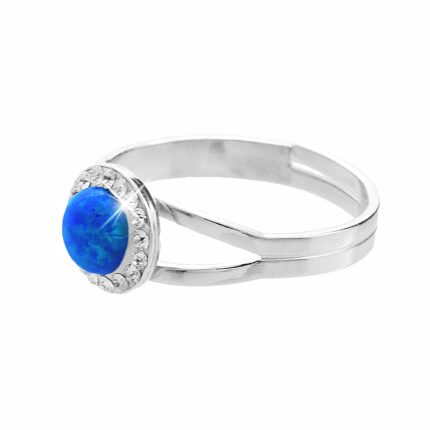 Stříbrný prsten s kulatým opálem a krystaly Swarovski Dark Blue malý (Stříbro 925/1000)