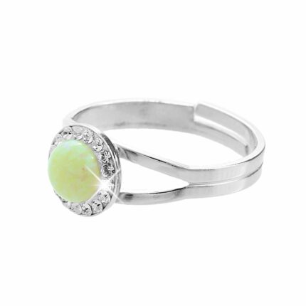 Stříbrný prsten s kulatým opálem a krystaly Swarovski Green malý (Stříbro 925/1000)