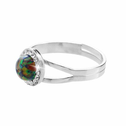 Stříbrný prsten s kulatým opálem a krystaly Swarovski Vitrail Medium malý (Stříbro 925/1000)
