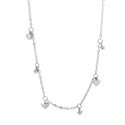 Ocelový náhrdelník s ověsy srdcí a krystalů Swarovski Crystal
