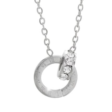 Ocelový náhrdelník dva spojené kruhy s krystaly Swarovski Crystal